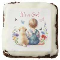 Baby Girl and her Puppy | It's a Girl Watercolor Brownie