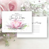 Pink Water Lily Flower Share a Memory Funeral  Note Card