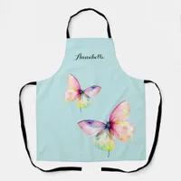 Delicate Pink Butterfly in Pastel Rainbow Colors Apron