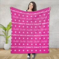 Girl's Hot Pink Monogram Pattern Stars Fleece Blanket