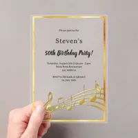 Gold music notes birthday clear acrylic invitations