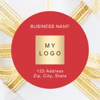 Red white business logo name address  classic round sticker