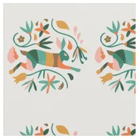 Floral Folk Art Inspired Rabbit Fabric