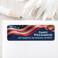 Patriotic Waving Flag Navy Family Address Design Label