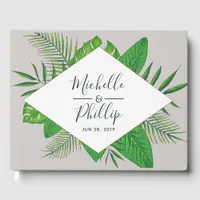 Watercolor tropical foliage Beach Wedding Guest Book