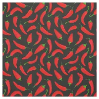 Red Chilli Pepper Pattern on Grey Black Fabric