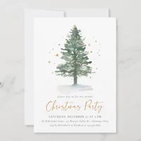 Watercolor Pine Tree Holiday Christmas Party Invitation