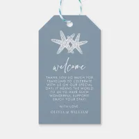 Dusty Blue Starfish Beach Elegant Wedding Welcome Gift Tags