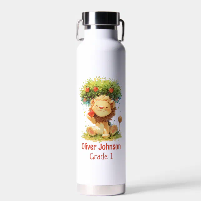 Smiling Lion Sitting Under An Apple Tree Kids Water Bottle