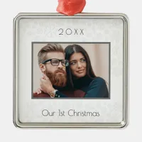 1st Christmas married couple photo white Metal Ornament