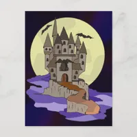 Haunted Castle, Bats and Full Moon Cartoon Postcard