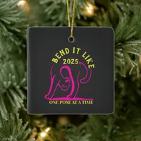 Customizable "Bend It Like 2025" Yoga Cat  Ceramic Ornament