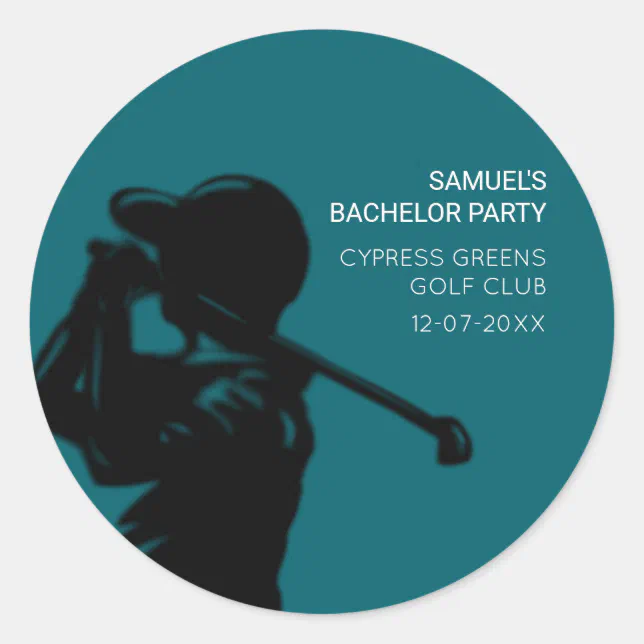 Black golfer Golfing Trip Bachelor Party minimal  Classic Round Sticker