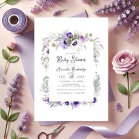 Dusty Pastel Violet Watercolor Floral Baby Shower Invitation