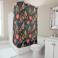 Large Autumn Floral Print Digital Folk Art Shower Curtain