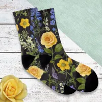 Elegant Stylish Navy Blue Garden Lover's Floral Socks