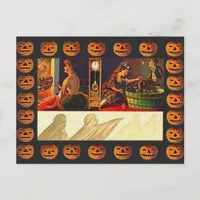 Vintage Women, Ghost and Jack o' Lanterns Postcard