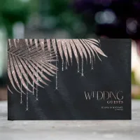 Jewel Palm Leaf Wedding Rose Gold/Navy ID830 Guest Book