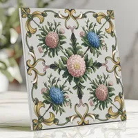 Floral Chinoiserie Pink and Blue Chrysanthemum Ceramic Tile