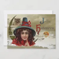 Vintage Jolly Halloween Witch Party Invitation