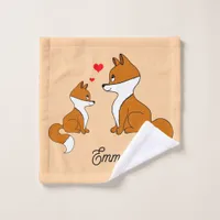 Cute foxes with hearts, hand drawn, personalized  wash cloth