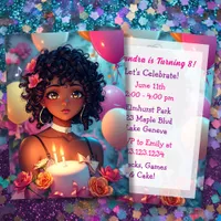 Anime Themed Birthday Girl  Personalized  Invitation