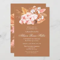 Terracotta Boho Pampas Floral Graduation Party  Invitation