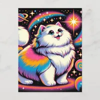 Fluffy White Cat in Space Postcard