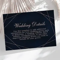 Rose Gold Geometric Midnight Blue Wedding Details Enclosure Card