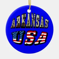 Arkansas Picture and USA Flag Text Ceramic Ornament
