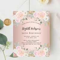 Rose gold white florals budget birthday invitation