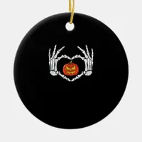 Vintage Skeleton Hands Heart Pumpkin Autumn Hallow Ceramic Ornament