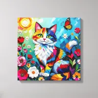 Colorful Cat and Butterfly Canvas Print