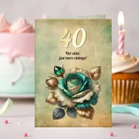 40th Birthday Vintage Emerald Green Rose Flower Foil Greeting Card