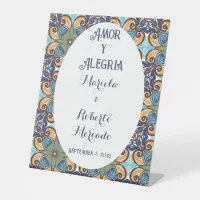 Elegant Mexican Floral Talavera Wedding Backdrop Pedestal Sign