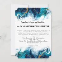 Abstract Elegance LGBTQ Deep Blue Teal Gold  Invitation