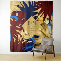 Tropical Burgundy, Navy and Gold Wedding Welcome Tapestry