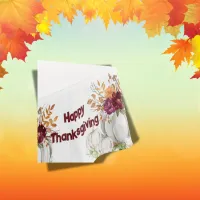 Simple White Pumpkin & Floral Thanksgiving Medium  Tablecloth