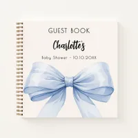 Guest book Baby Shower blue bow beige cream boy