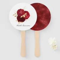 Red and Gold Vintage Roses Hand Fan