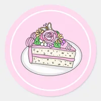 Vanilla Cake topped with Roses and Flowers Classic Round Sticker