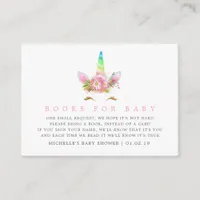 Rainbow Unicorn Girl Baby Shower Book Request Enclosure Card