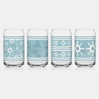 Southwest Winter Snowflakes & Deer Assorted Set Can Glass