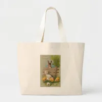 Cute Vintage Easter Greetings Card Bunny and Chick Large Tote Bag