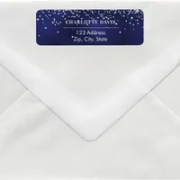 Navy blue silver return address label