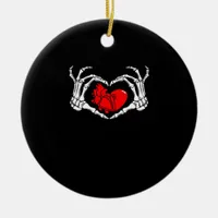 Scary Skeleton Hands And Red Heart Creepy Spooky V Ceramic Ornament