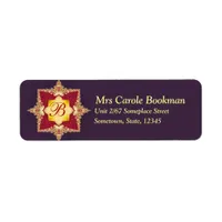 Purple Red Golden Royal Monogram Address Label