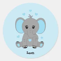 Cute baby elephant in blue, hand drawn  classic round sticker