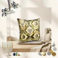 Ornate Gold Marble Hanukkah Throw Pillow
