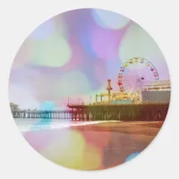 Colorful Blurry Bokeh Santa Monica Pier Classic Round Sticker